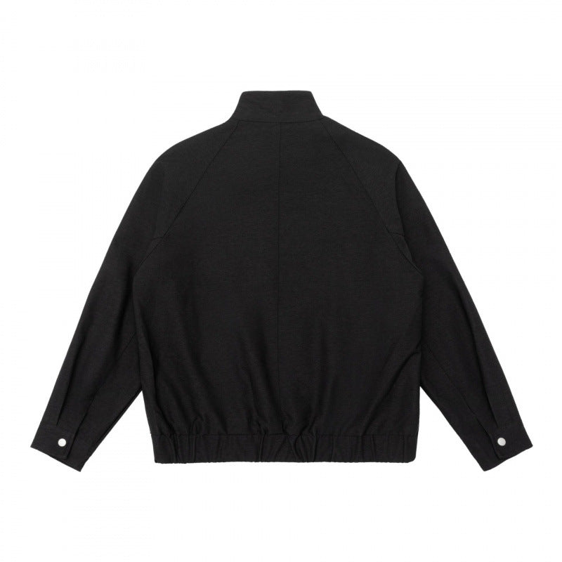 Men's Boxy Zip Blouson made of mottled knit fabric with striped collar lining and elastic hem Chichicherry