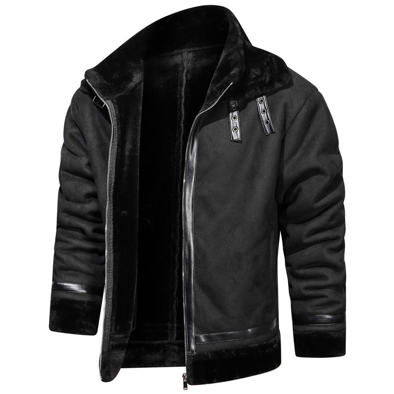 Men's flight jacket with lamb fur lining and faux leather appliqués Chichicherry