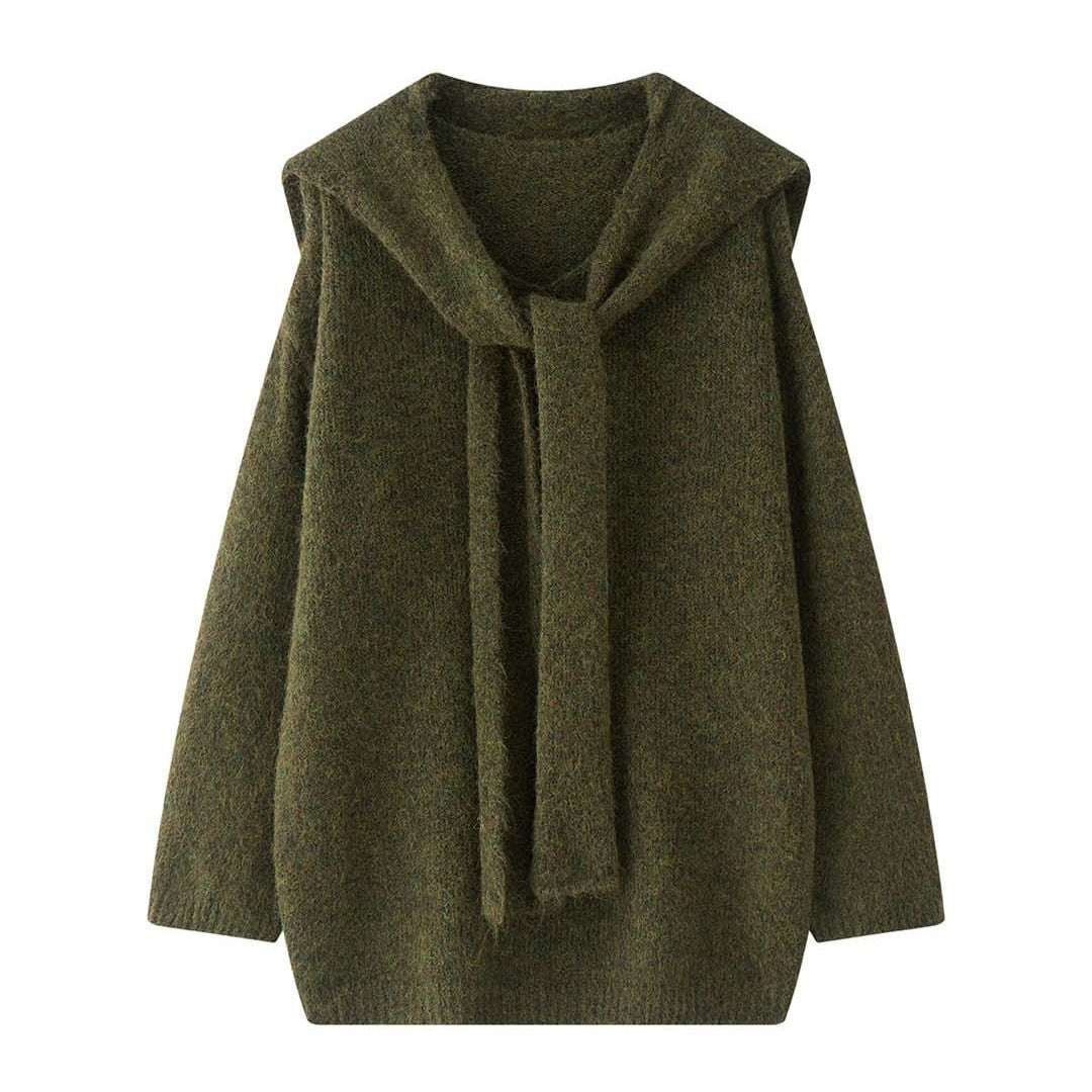 Women's Fluffy Mohair Mix Round Neck Sweater with Casual Long Vest Chichicherry