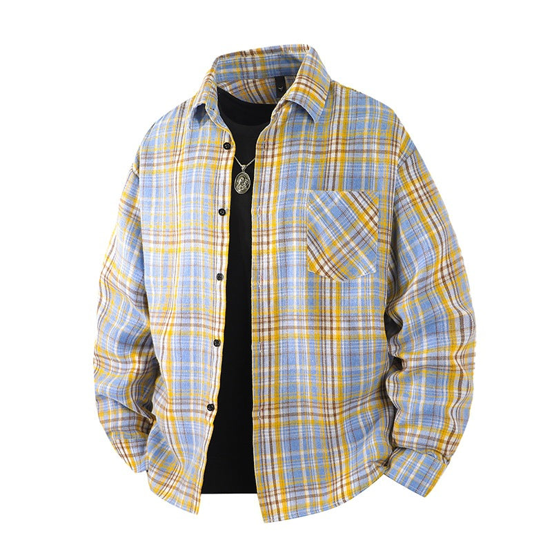Men's Oversized Checked Flannel Shirt with Chest Pocket and Relaxed Overshirt Fit Chichicherry