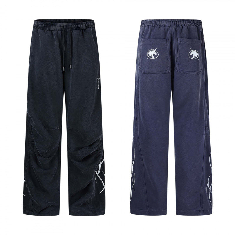 Men's loose sweatpants in baggy cut with elastic waistband, drawstring and gathered knee area Chichicherry