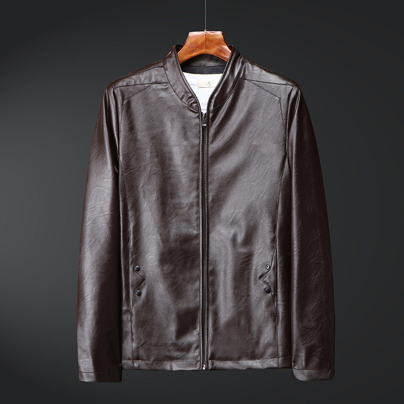 Men's slim synthetic leather blouson with standing collar and two-way zipper Chichicherry
