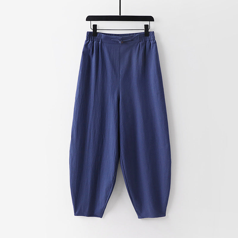 Women Lightweight Linen Harem Pants with Elastic Waistband and Narrow Tapered Ankles Chichicherry