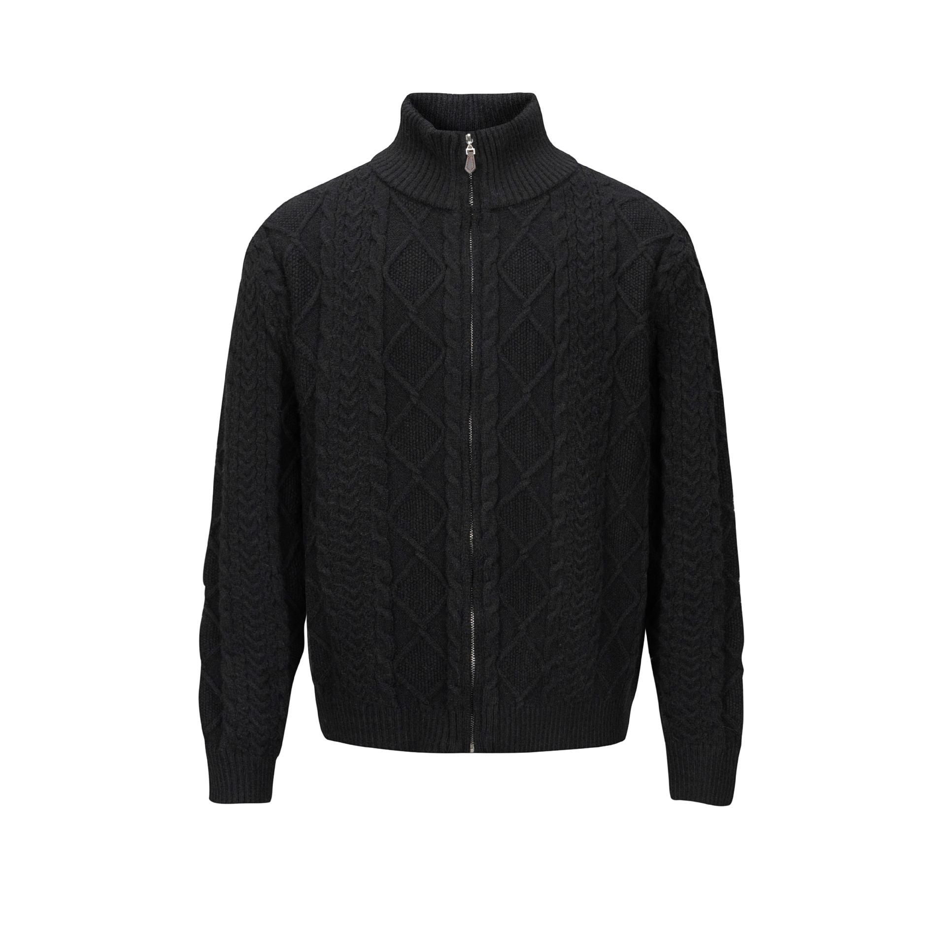 Men's knitted zip jacket with cable pattern and high stand-up collar Chichicherry