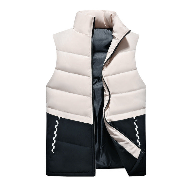 Men's sleeveless quilted vest with high stand-up collar and two-tone block design Chichicherry