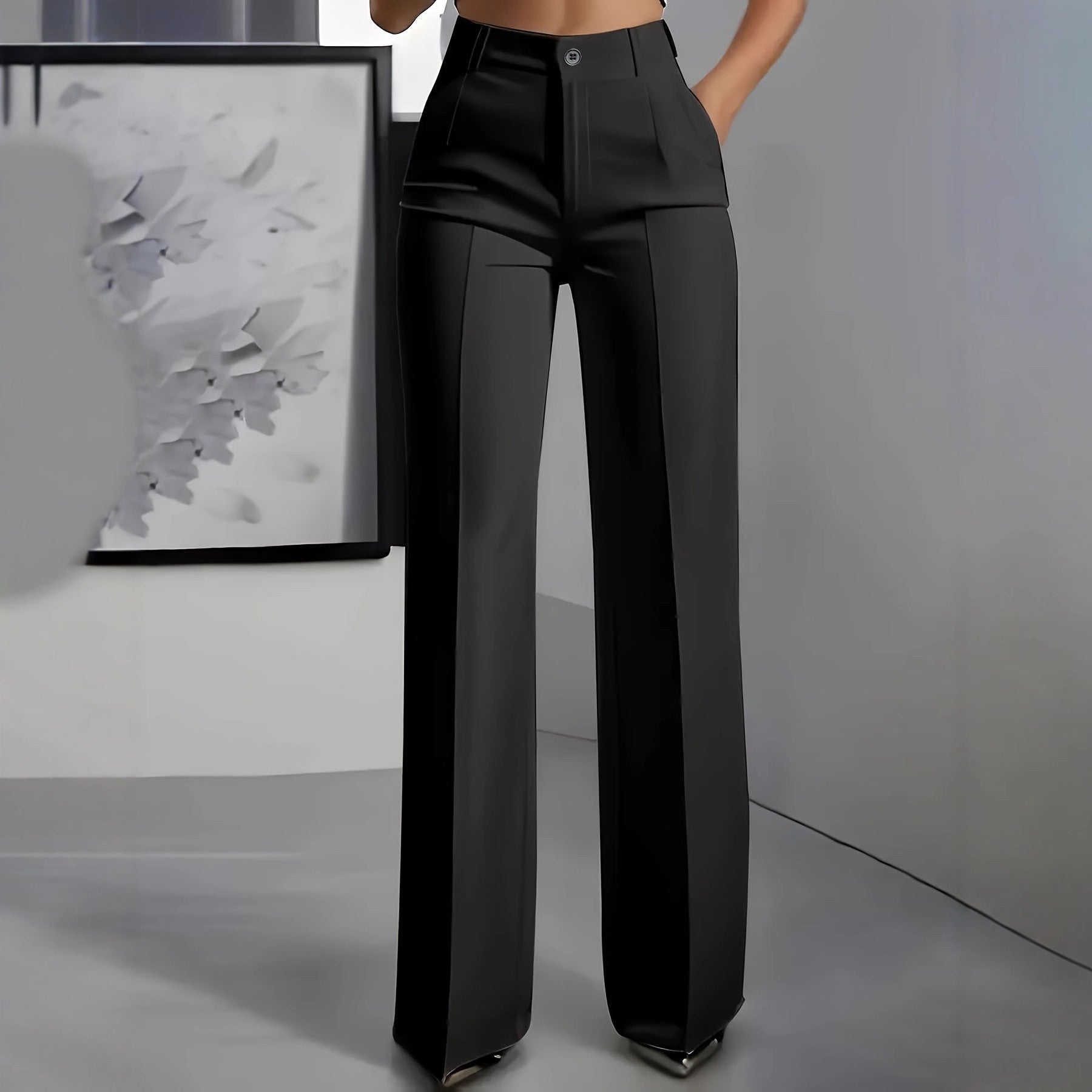Women High-Waisted Palazzo Pants with Crease and Front Pockets Chichicherry