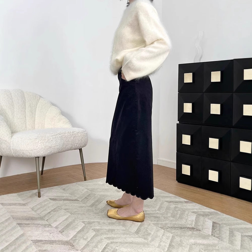 Women Elegant cut Maxi skirt with sculptural hemline Chichicherry