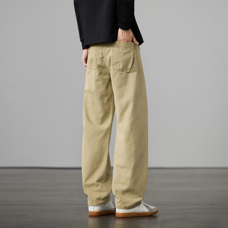 Men's Loose Cotton Canvas Cargo Pants with Drawstring Waist and Multiple Pockets Chichicherry
