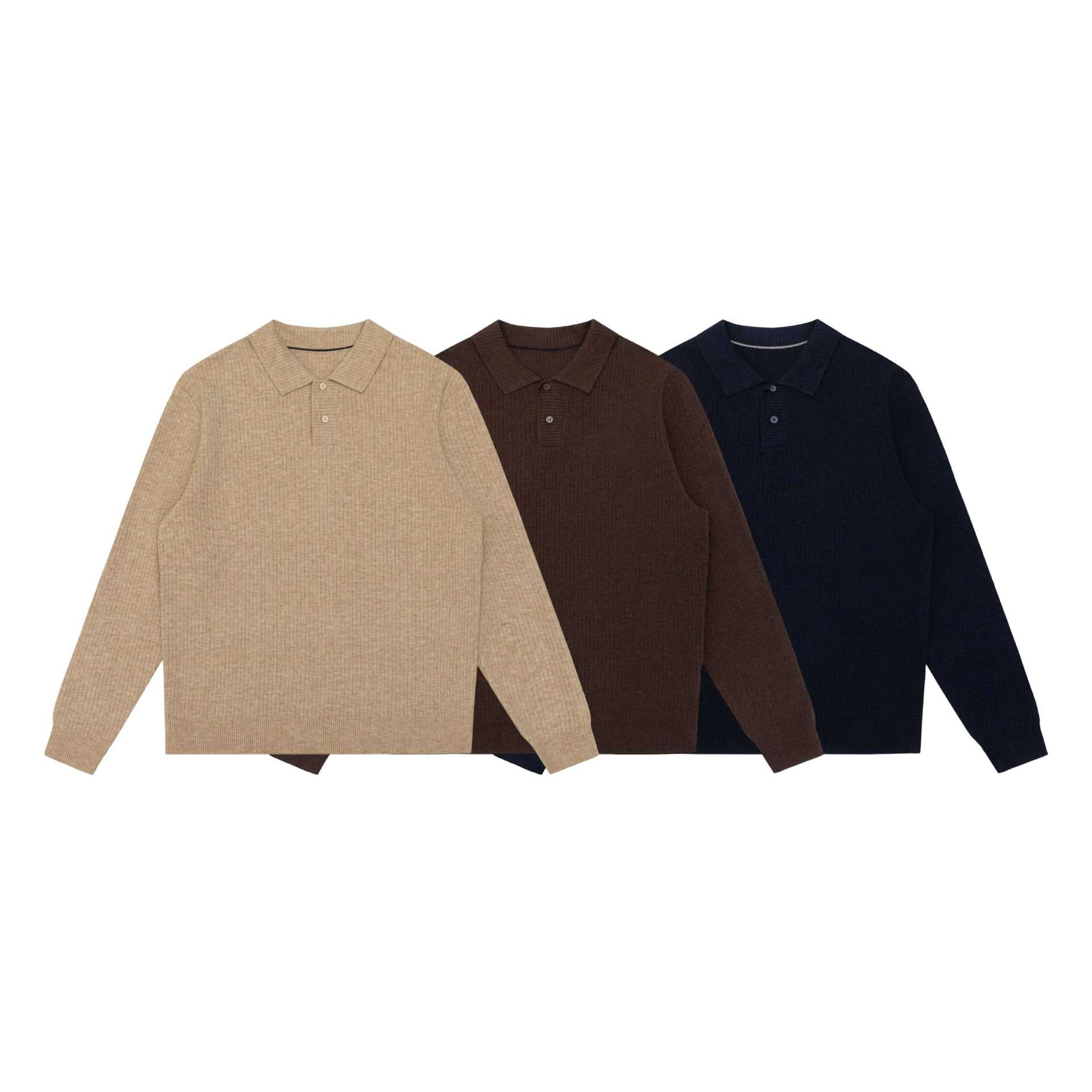 Unisex Ribbed Polo Collar Sweater made of Fine Knit with Button Placket Chichicherry