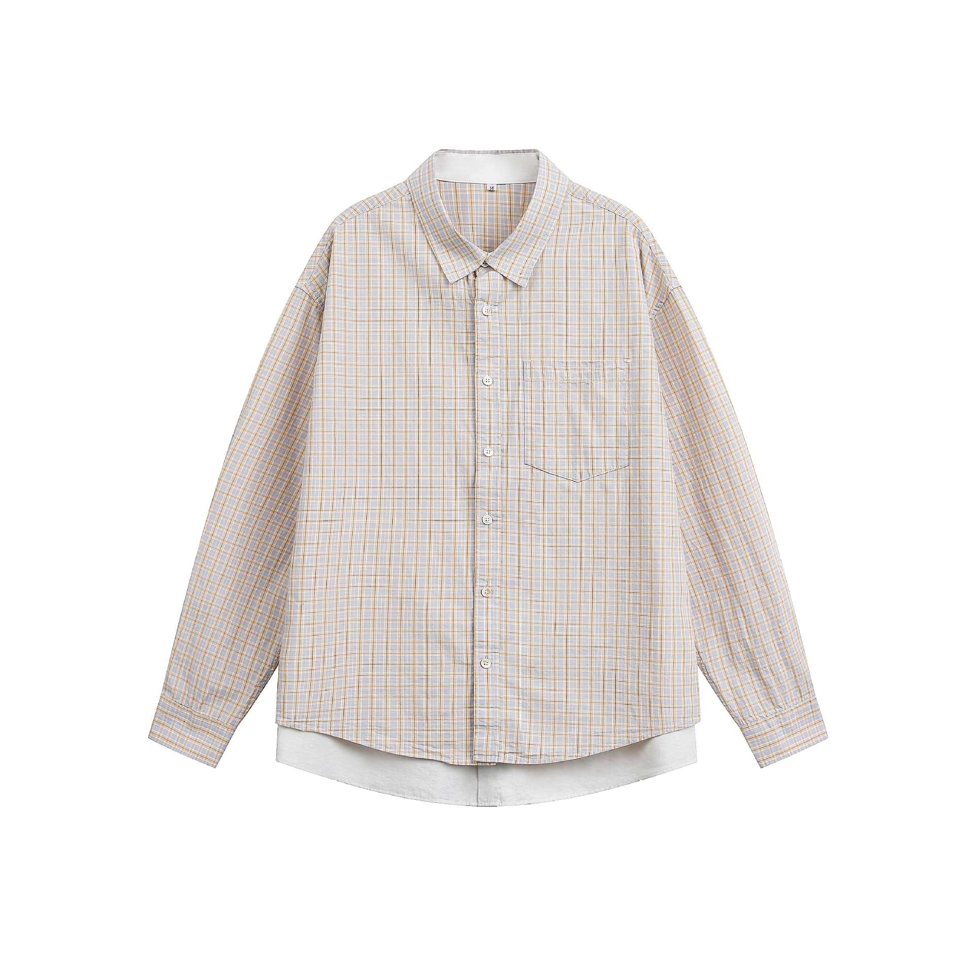 Unisex Boxy Check Shirt Jacket in Layering Look with Chest Pocket Chichicherry