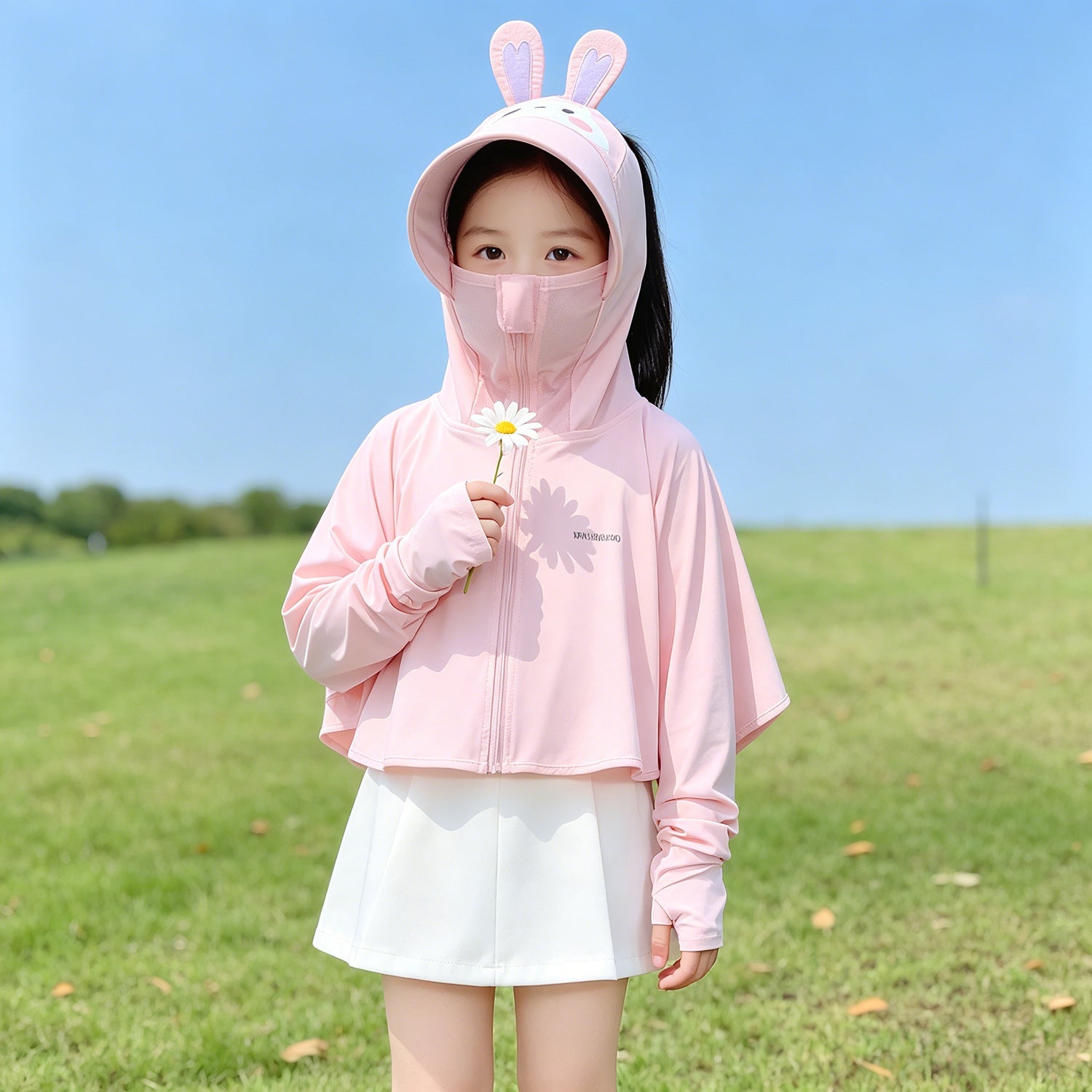 Unisex nan UV protection hoodie for children with a lightweight, breathable A-line cut and thumb holes Chichicherry