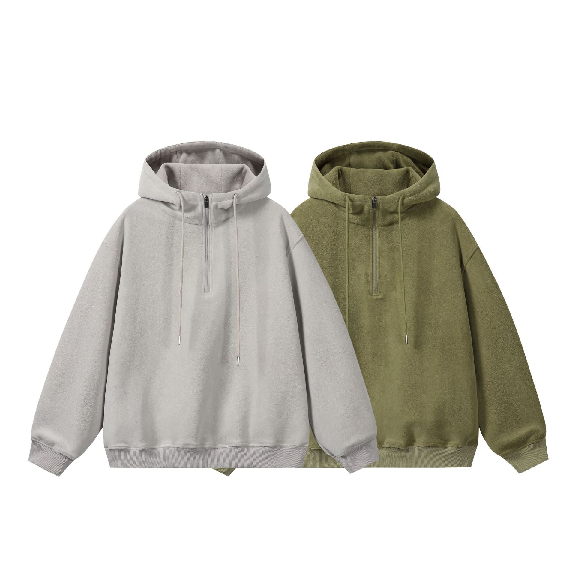 Unisex Oversize Fleece-Halfzip-Hooded Sweater with Drawstring and Ribbed Cuffs Chichicherry