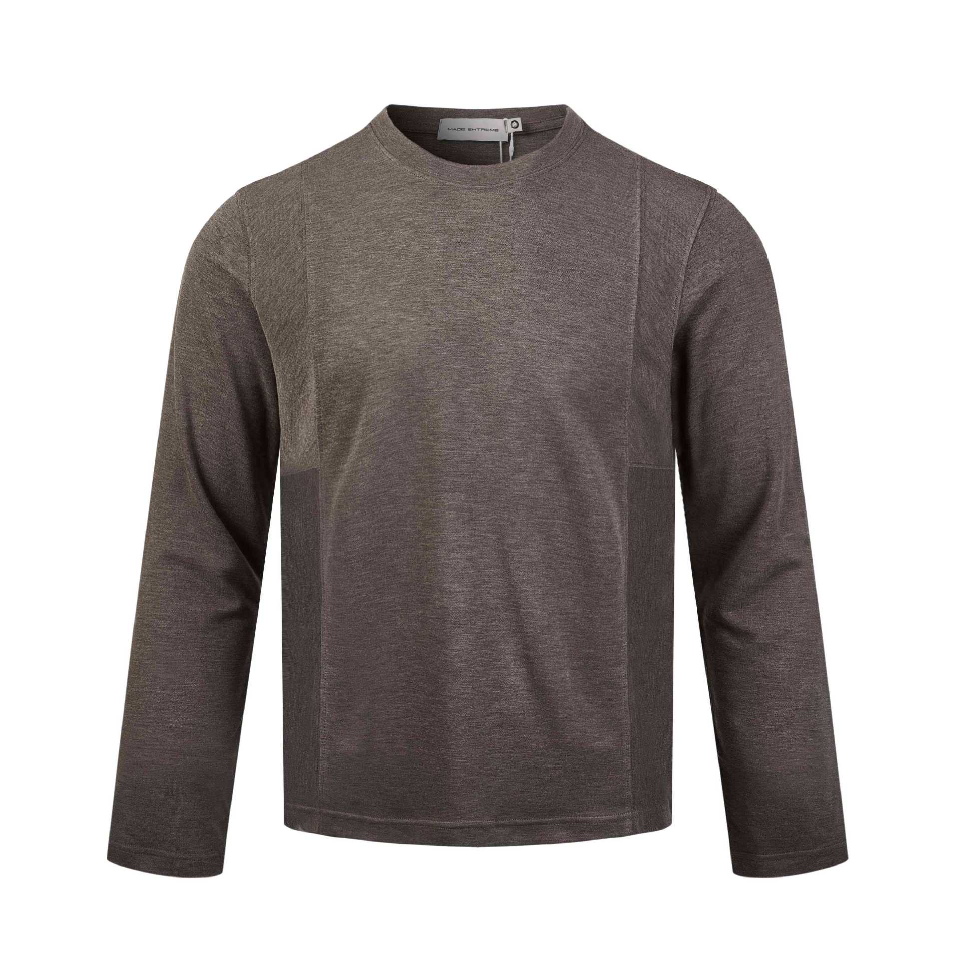Men's Long-Sleeved Fine Knit Sweatshirt with Round Neck and Subtle Seam Detailing Chichicherry