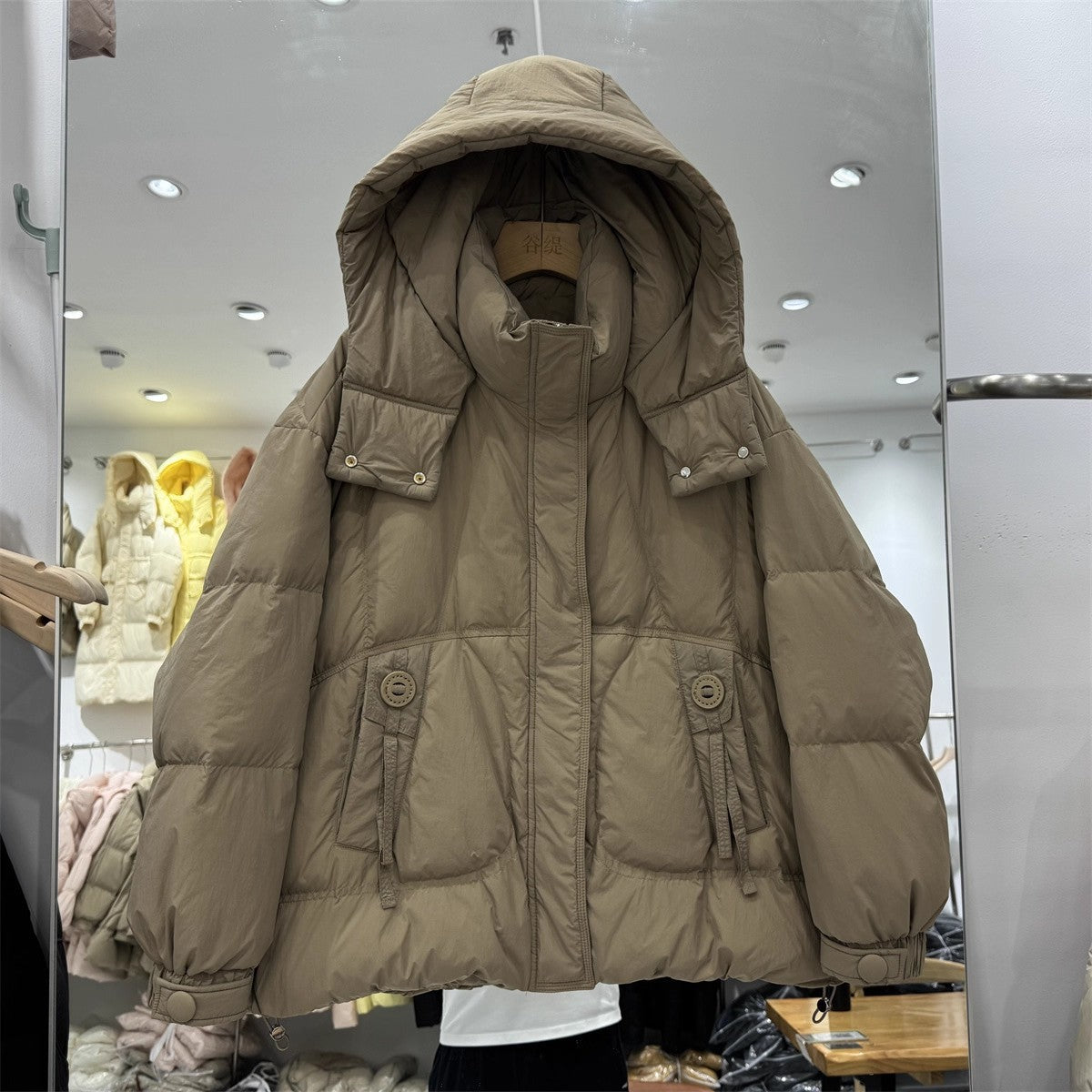 Women's Oversize Padded Jacket with Hood and High Collar Chichicherry