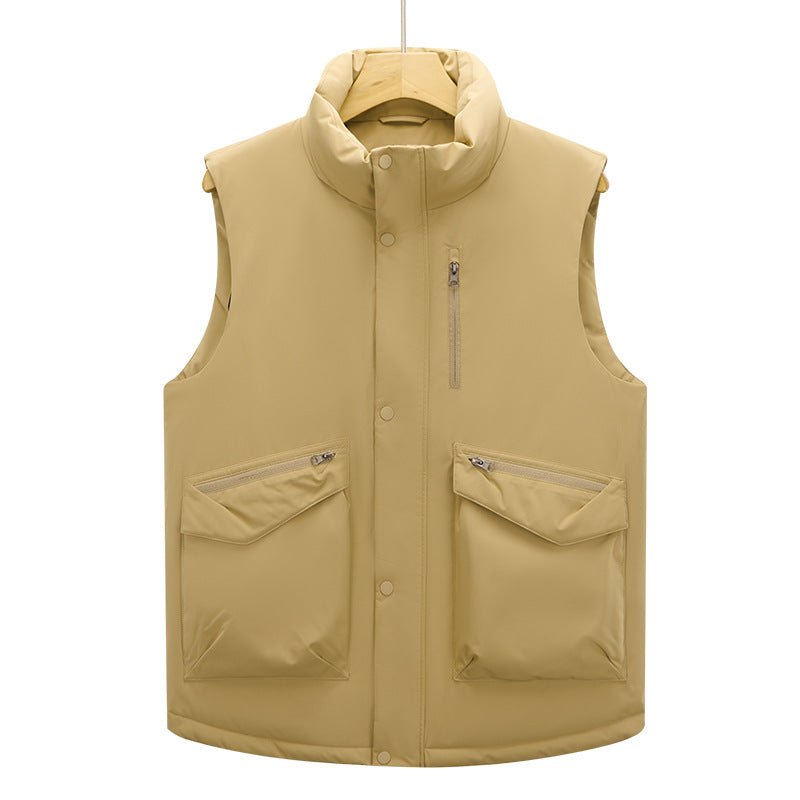 Men's quilted vest with high stand-up collar and multifunctional zip pockets Chichicherry