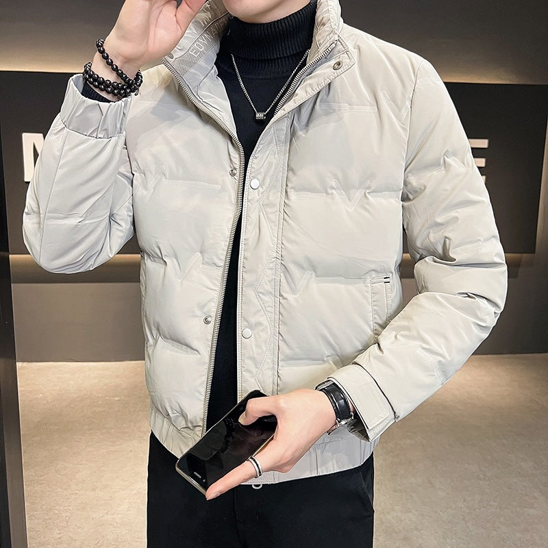 Men's short-cut quilted thermal jacket with stand-up collar and concealed zipper Chichicherry