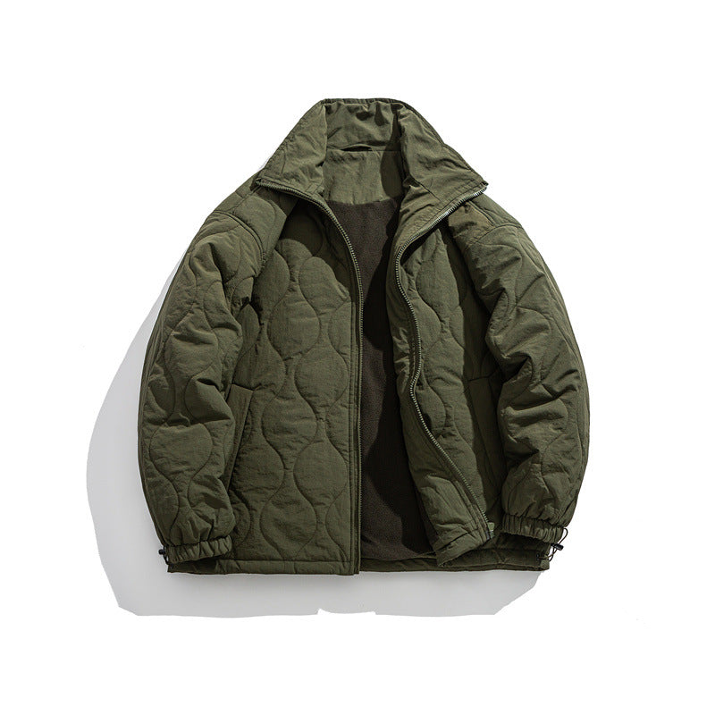 Unisex Boxy quilted jacket in military liner style with high stand-up collar and adjustable hem Chichicherry