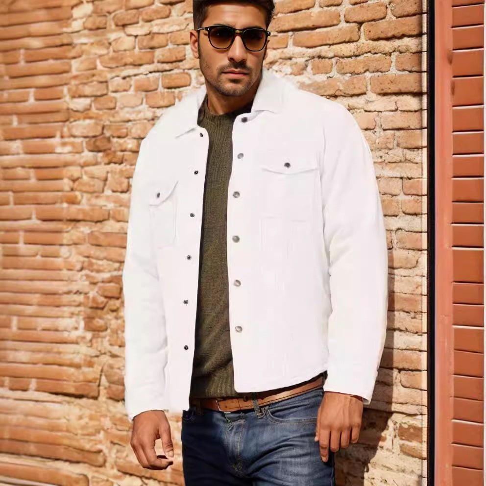 Men's Cord Worker Overshirt with Snap Button Placket, Flap Pockets and Applied Side Pockets Chichicherry