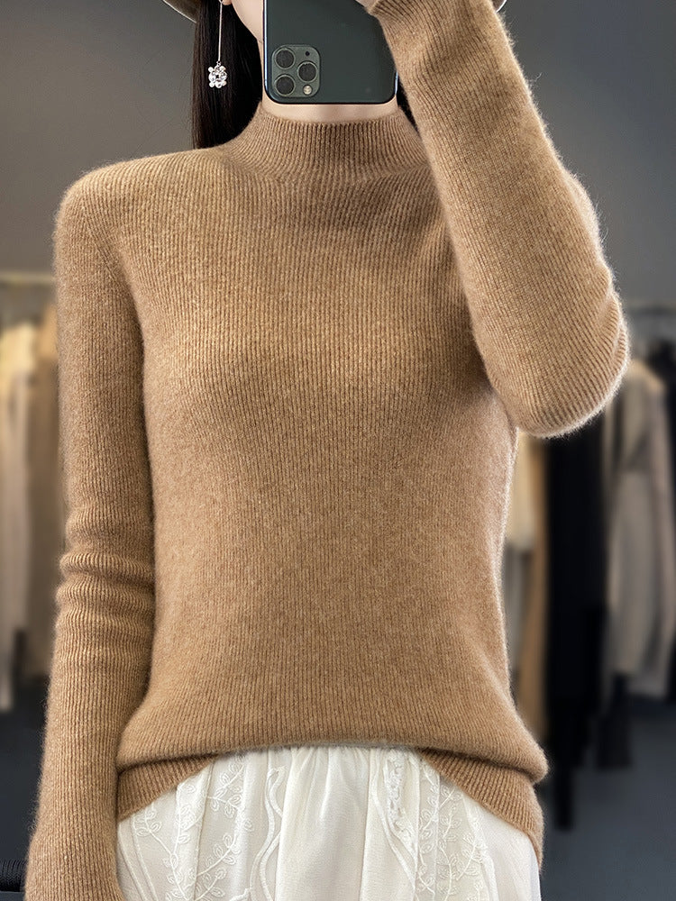 Women's Slim Fine Knit Mock Neck Sweater made of fine Angora Mix Chichicherry