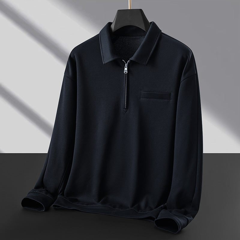 Men's Polo Sweatshirt with Half Zip and Warming Fleece Lining Chichicherry