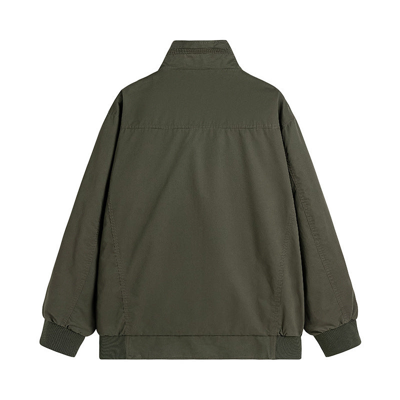 Men's Loose-Fitting Canvas Over Jacket with Stand-Up Collar and Flap Pockets Chichicherry
