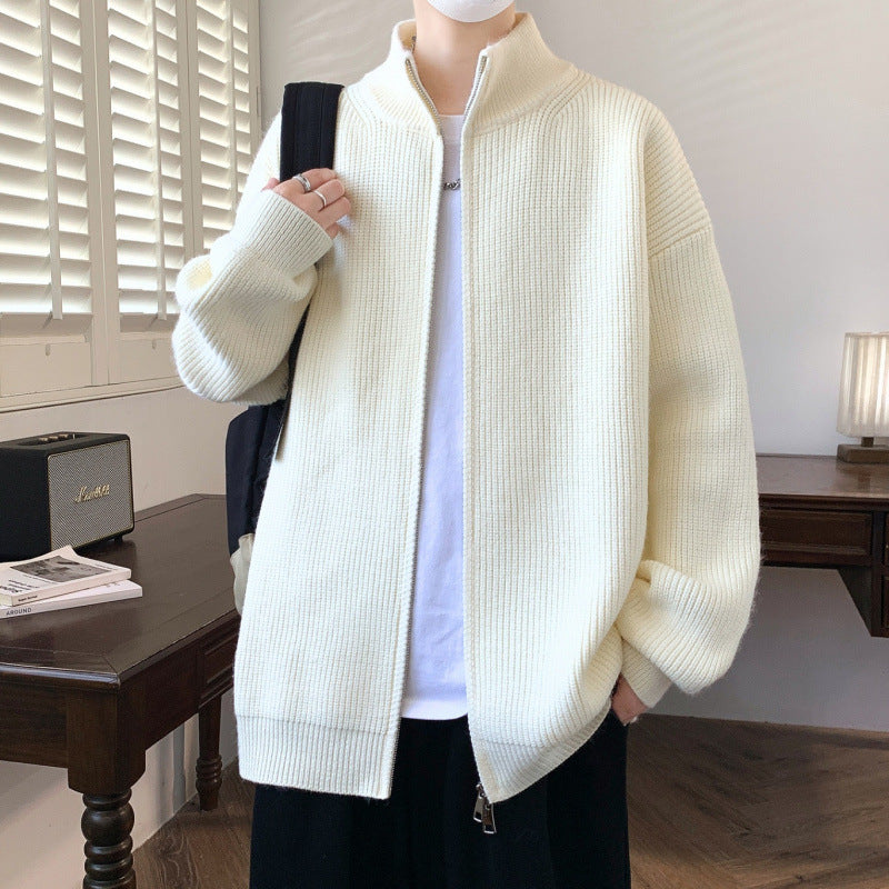 Herren Oversized Strick‑Zipjacke mit hohem Stehkragen und feiner Rippstruktur Chichicherry