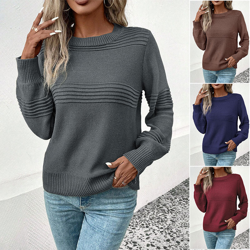 Women's fine knit sweater with horizontal ribbed yoke and ribbed cuffs Chichicherry