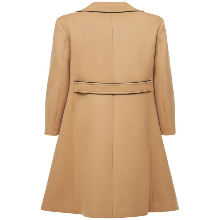 Ladies Tailored Wool Blend Coat with Wide Lapels and Flared Skirt Chichicherry
