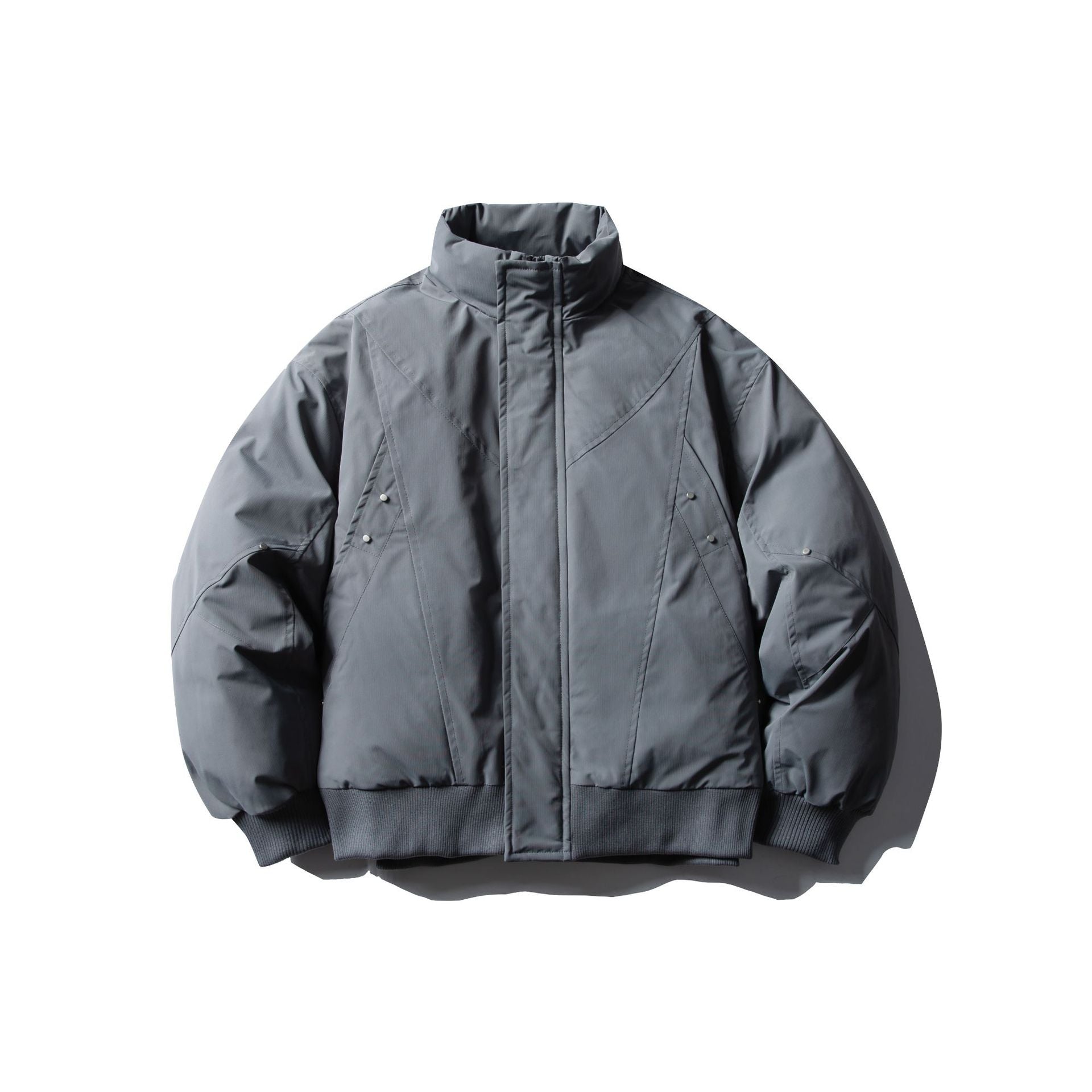 Men's Short Boxy Thermal Bomber Jacket with Geometric Quilting and High Stand-Up Collar Chichicherry