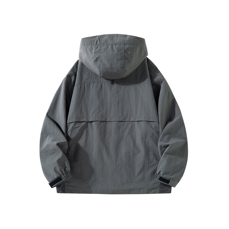 Men's Technical Utility Outdoor Jacket with Hood, Multifunction Pockets and Mesh Lining Chichicherry