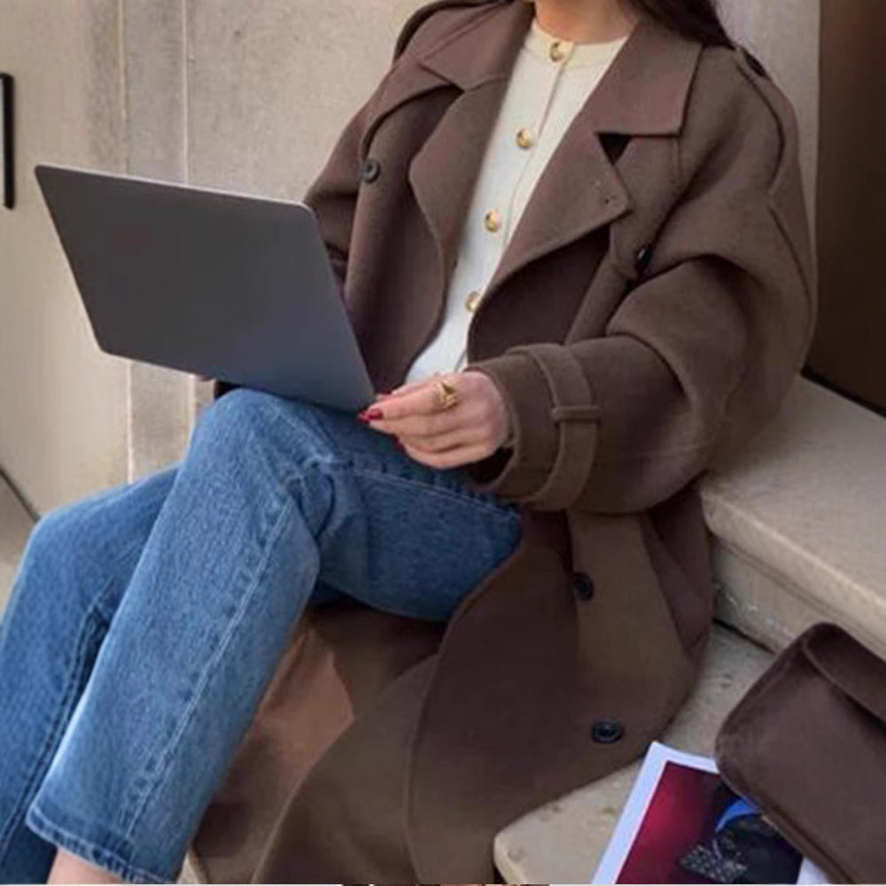 Women Extravagantly Cut Oversized Wool Coat with Epaulettes and Wide Shawl Collar Chichicherry