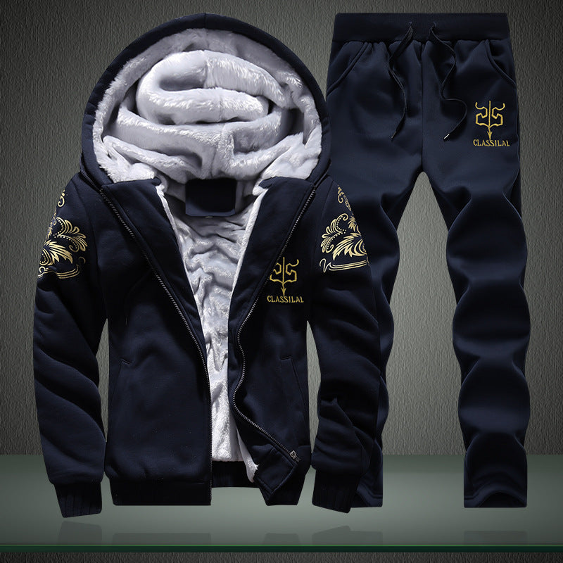 Men's Fleece-Lined Leisure Set with Hoodie and Thermal Joggers Chichicherry