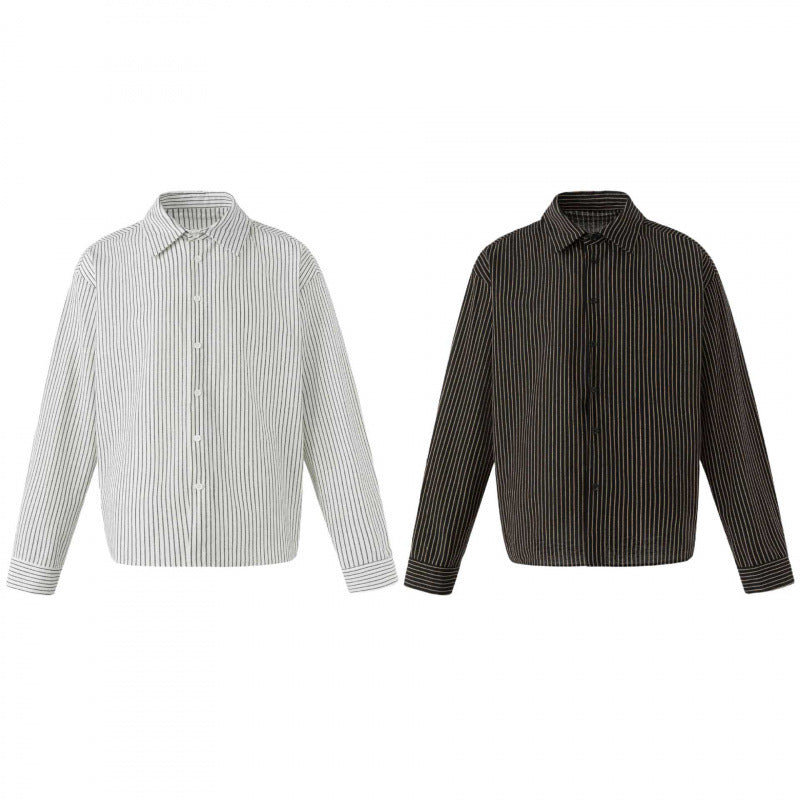 Unisex Oversize Pinstripe Shirt with Boxy Silhouette and Shirt Collar Chichicherry
