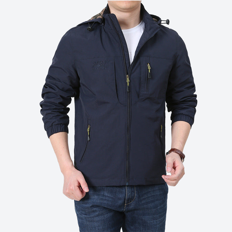 Men's Windproof Microfiber Utility Jacket with Hood and Multiple Zipper Pockets Chichicherry