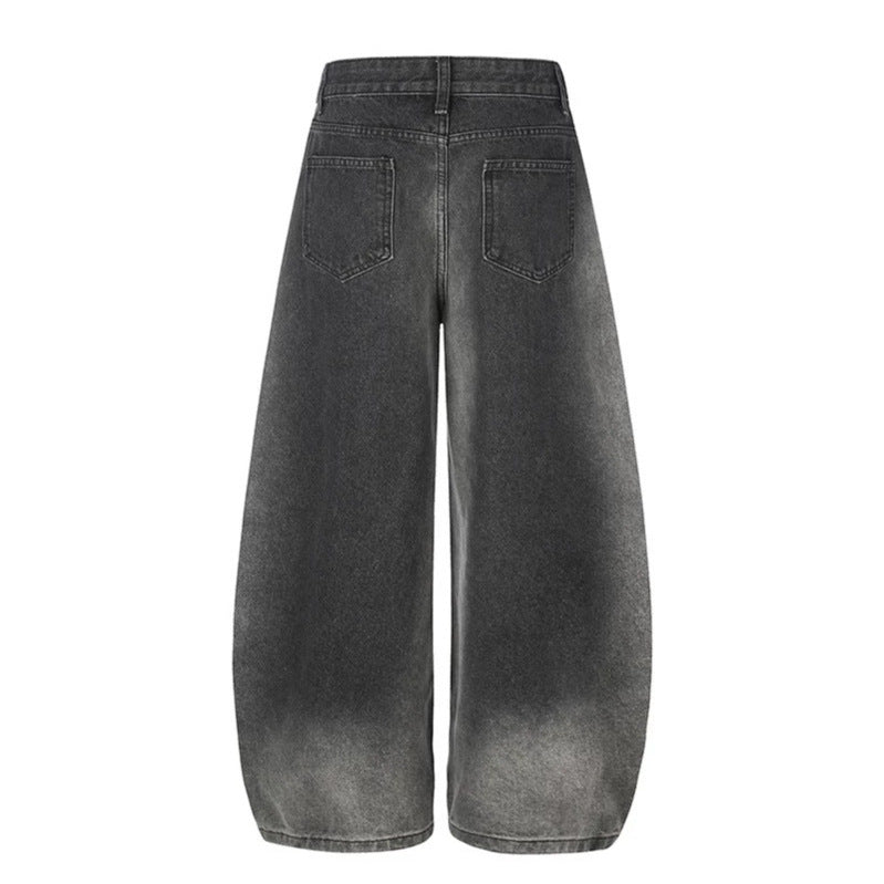 Women's Extra Wide High-Waist Palazzo Jeans with Crossed Decorative Waistband and Embroidered Pockets Chichicherry