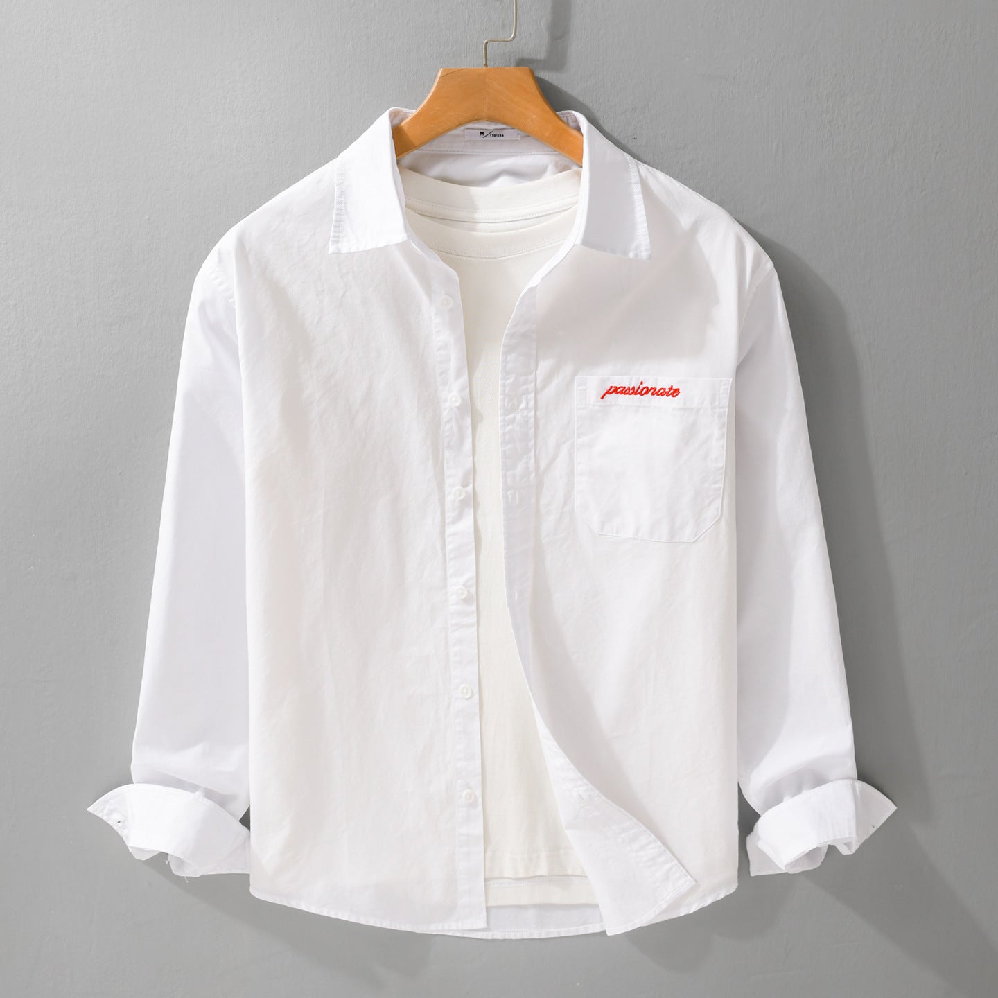 Men's Relaxed-Fit Cotton Overshirt with Embroidery on Chest Pocket Chichicherry