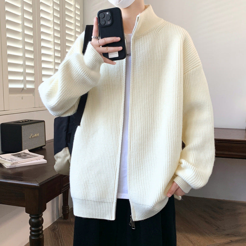 Herren Oversized Strick‑Zipjacke mit hohem Stehkragen und feiner Rippstruktur Chichicherry