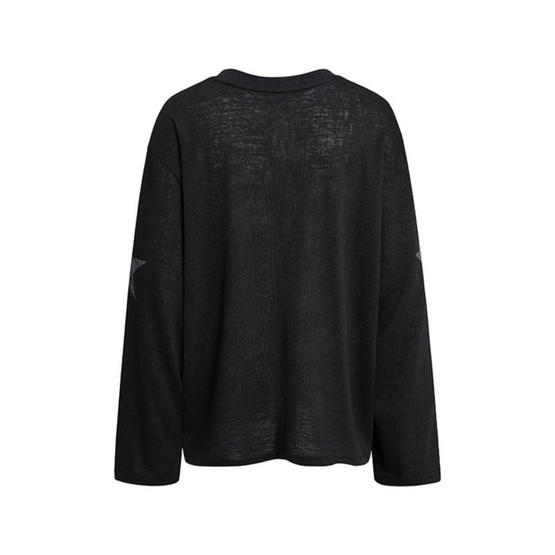 Women's oversized long sleeve made of cotton jersey with glitter star print and round neckline Chichicherry