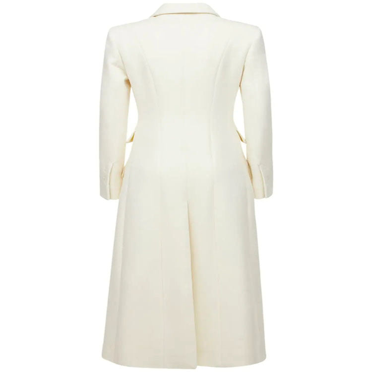 Women's long coat in a minimalist blazer style with concealed button placket and triple flap pocket Chichicherry