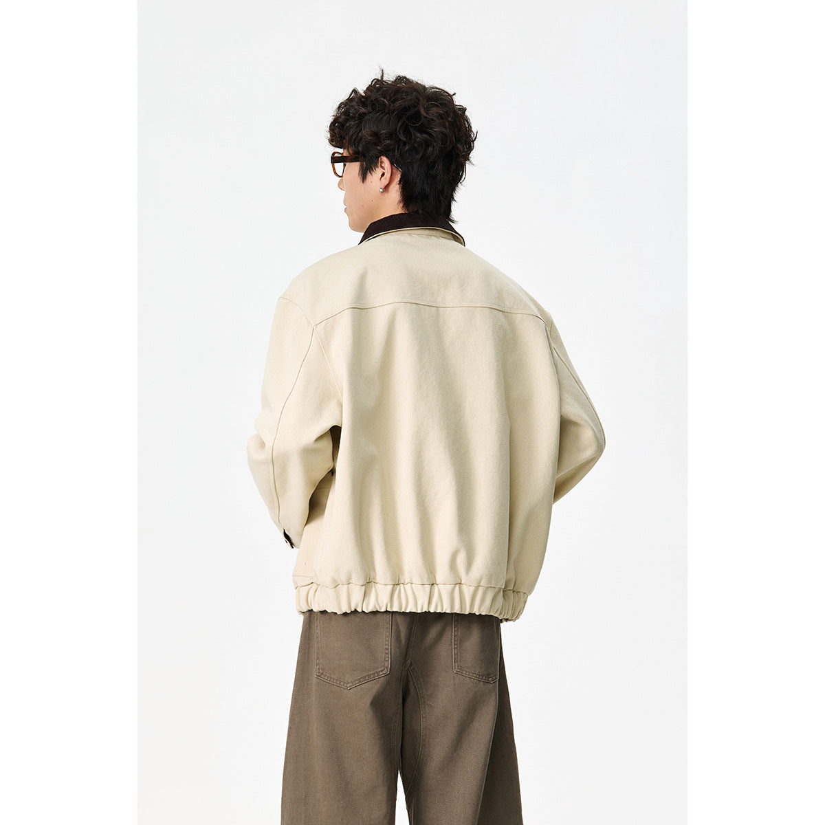Unisex Short Cut Canvas Field Jacket with Cord Collar and Four Patch Pockets Chichicherry