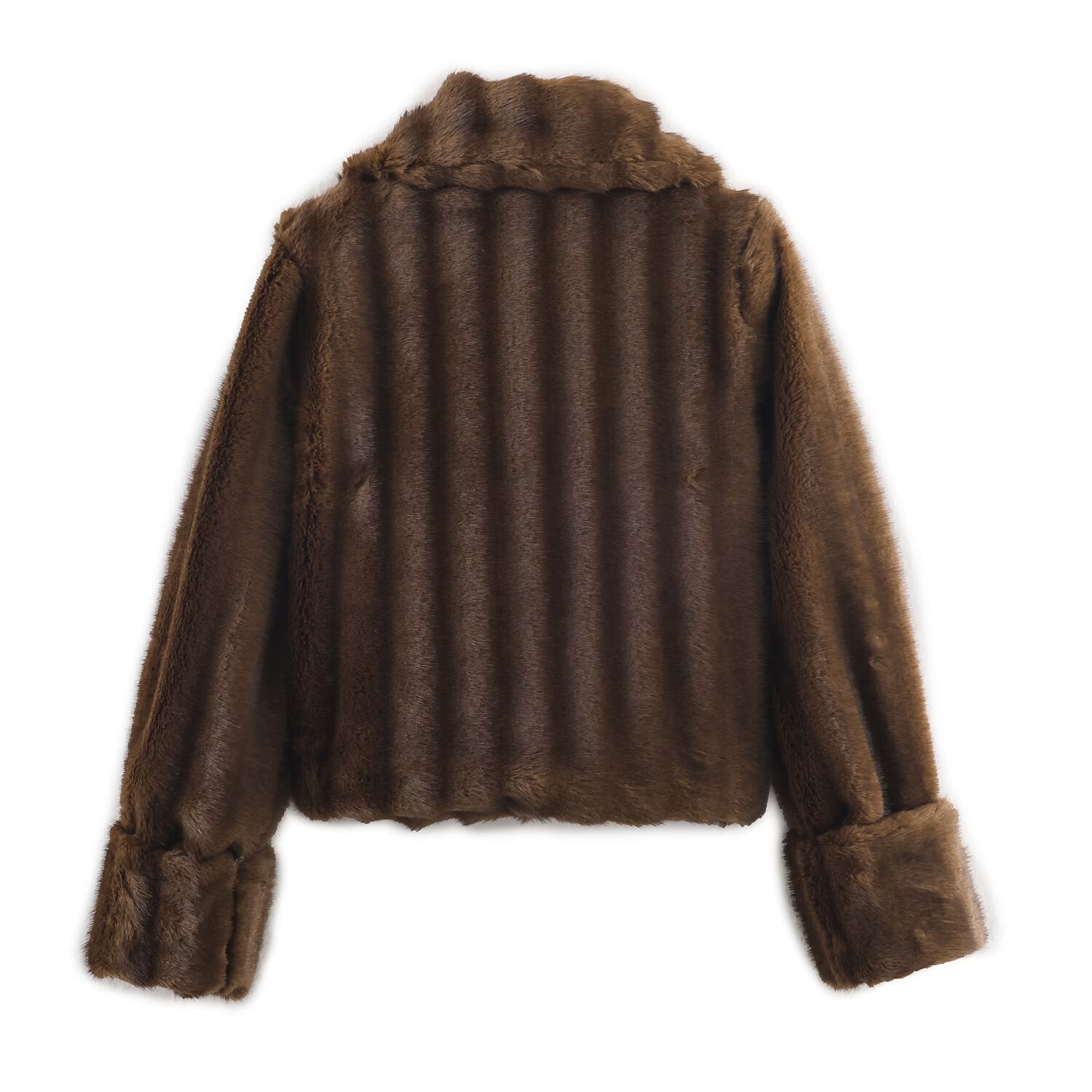 Women’s short jacket made of faux fur with a large shawl collar and turn-up sleeves Chichicherry