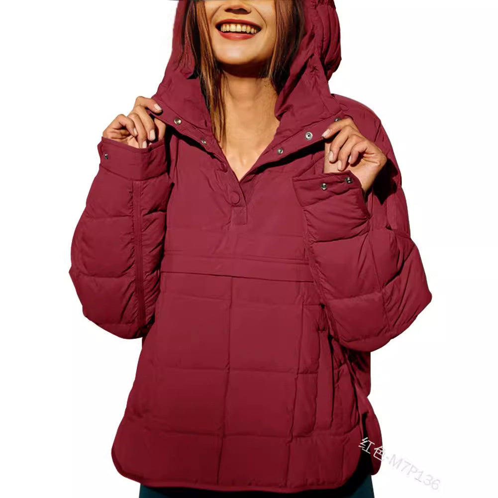 Women's Quilted Lined Pull-Over Anorak with Hood Chichicherry