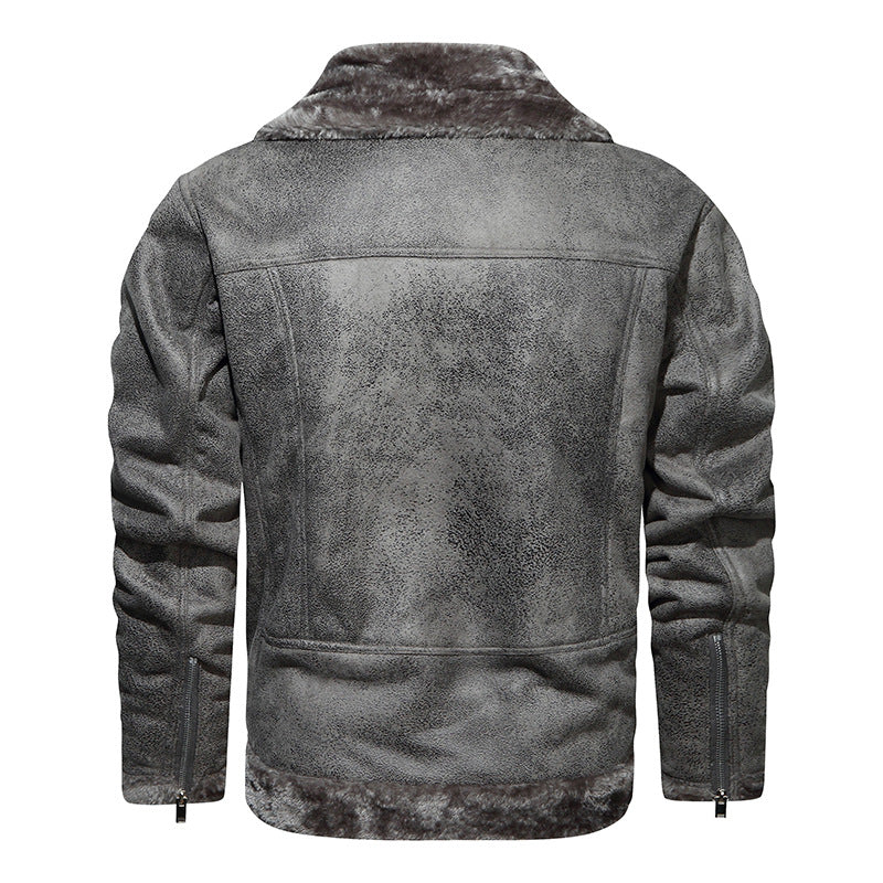 Men's lambskin imitation biker jacket with asymmetrical zipper and teddy lining Chichicherry