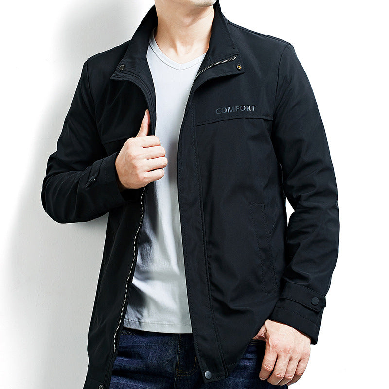 Men's Lightweight Water-Repellent Short Coat with Stand-Up Collar and Concealed Zipper Chichicherry