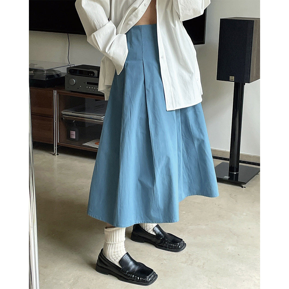 Women's Wide Midi Skirt with High Waist, Box Pleats and A-Line Silhouette Chichicherry