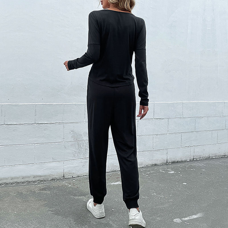 Women's Casual Jersey Two-Piece Set with Twist Top and High-Waist Jogger Chichicherry