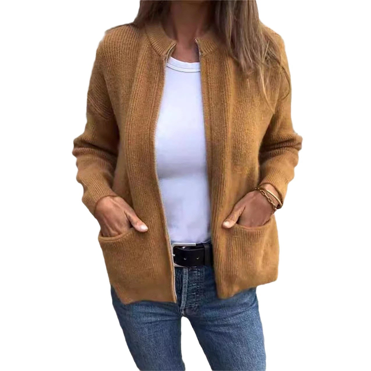 Ladies open cardigan with round neckline, welt pockets and relaxed fit Chichicherry