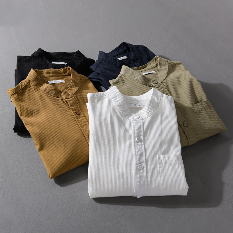 Men's fine-structured shirt with stand-up collar, chest pocket, and relaxed fit Chichicherry