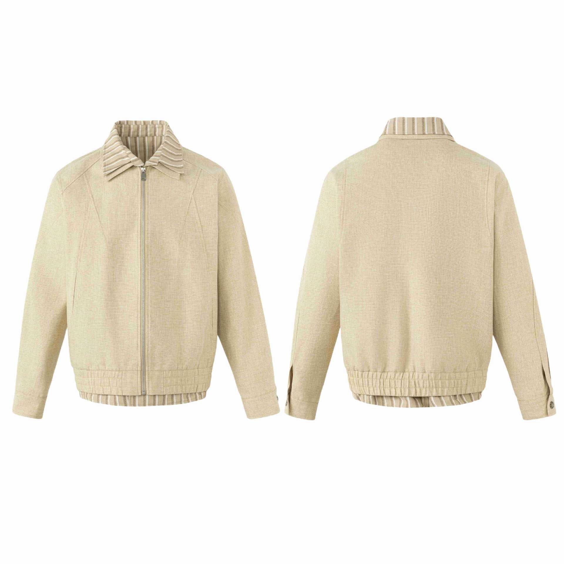 Women's Lightweight Boxy Blouson Jacket in Linen Look with Striped Inner Collar Chichicherry