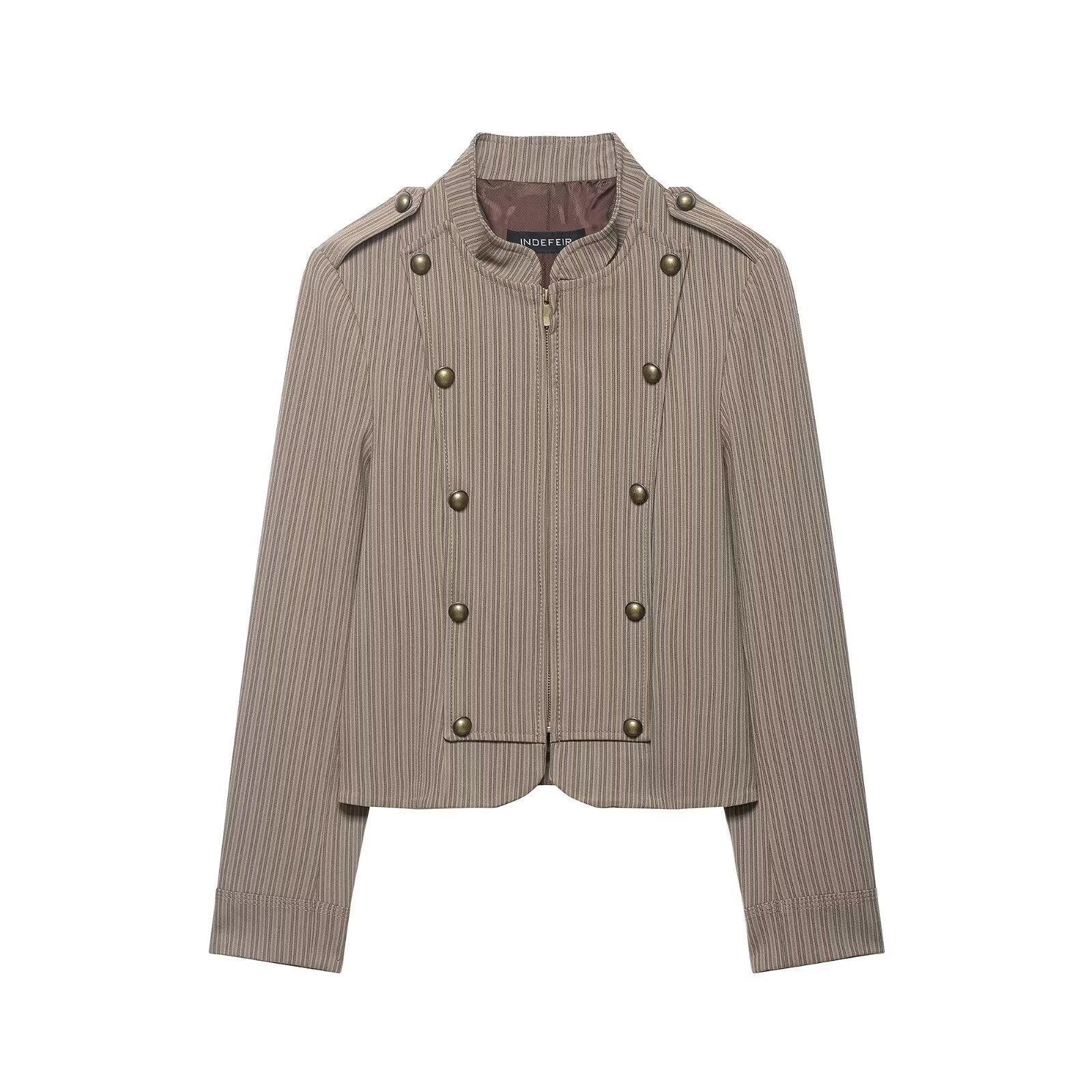 Women's short blazer in military style with stand-up collar and decorative buttons Chichicherry